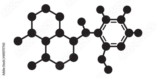 Illustration of a chemical structure with black circles connected by lines on a white background