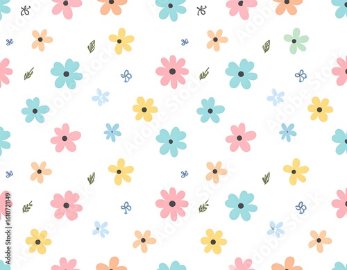 Pastel flower pattern on white background