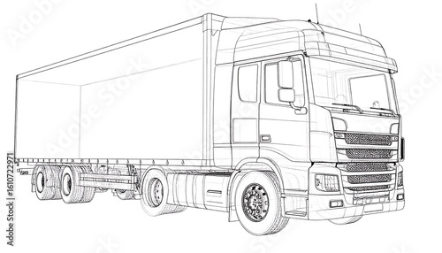 Line drawing of a large truck