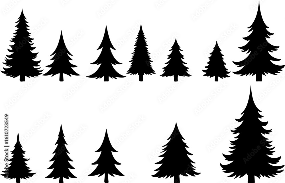 Obraz premium Silhouettes of Pine Trees vector bundle