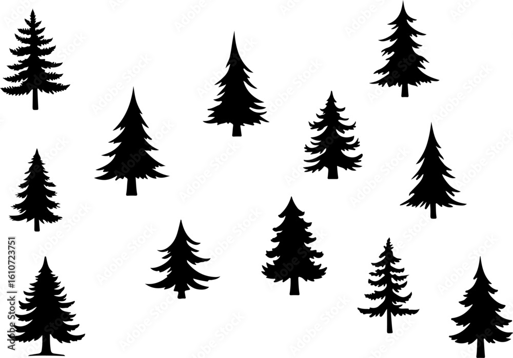 Fototapeta premium : Pine Tree Trio vector bundle