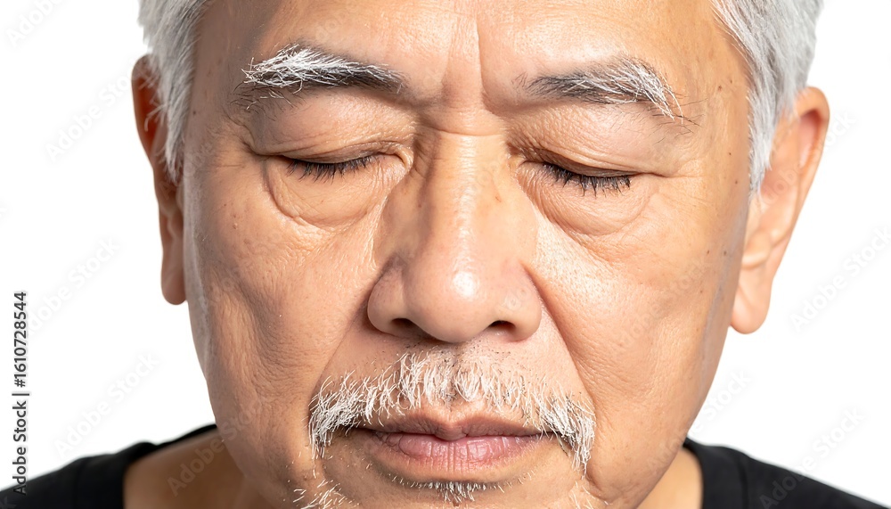 Naklejka premium Close-up of an older man's face, eyes closed, peaceful expression