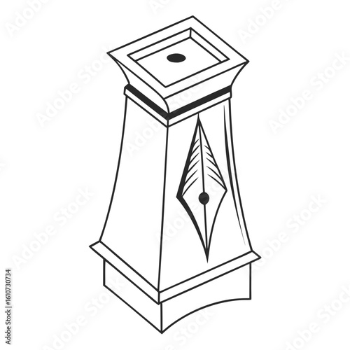 
a black and white drawing of a pen holder