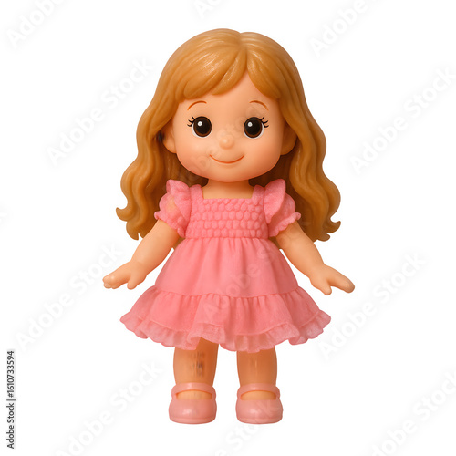 Photos Adorable little girl doll in a pink dress, perfect for children's merchandise