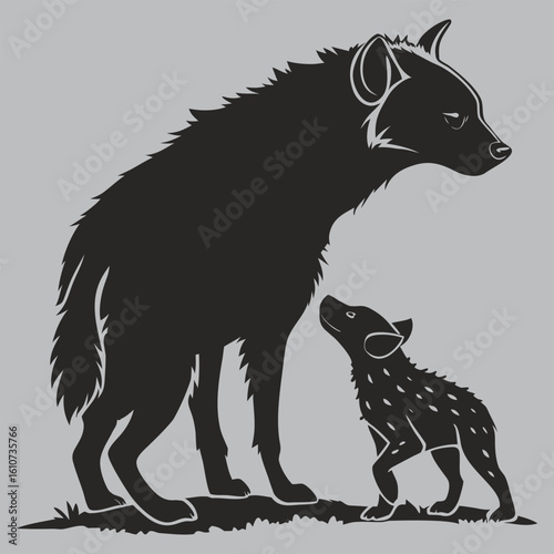 Hyena Mother with Pup Silhouette silhouette vector design art and illustration
