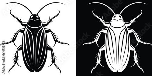 Minimalist Black and White Cockroach Insect Graphic Illustration