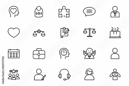 A graceful single-line set exploring HR communication and workplace wellbeing. Great for newsletters, intranet designs, or corporate awareness campaigns.
