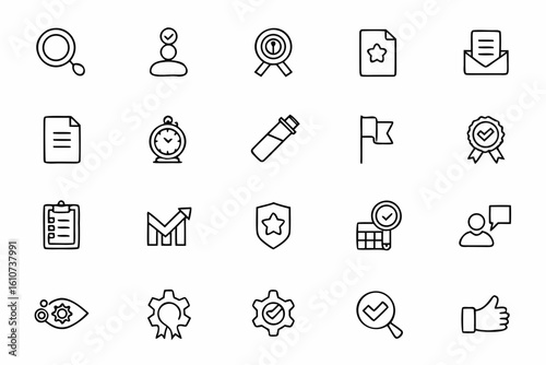 A refined bundle representing quality verification and performance audits. Great for process infographics, service branding, and professional guides