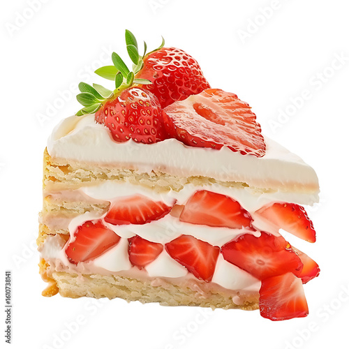 Delicious Strawberry Cream Cake Slice with Fresh Berries and Whipped Topping