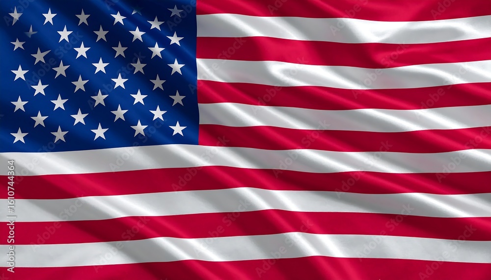 Fototapeta premium Draped flag, red and white stripes, blue canton with stars