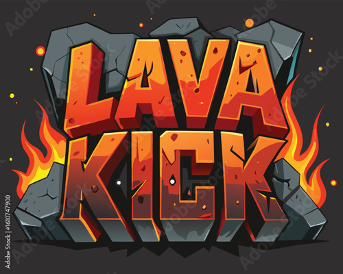 Cartoon Style Lava Kick Text Effect with Fire and Stone Design