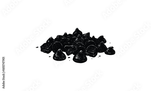 Dark chocolate chips pile. Vector retro hand drawn illustration
