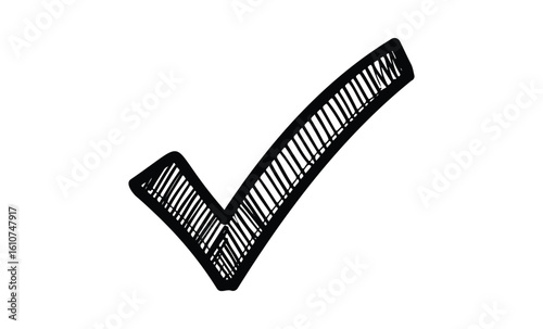 Black hand-drawn checkmark symbol. Vector retro hand drawn illustration