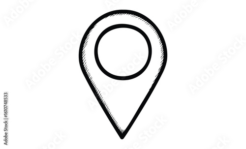 Black and white map pin symbol for location and navigation. Vector retro hand drawn illustration