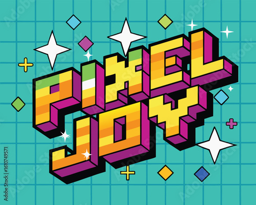 Bright Retro Pixel Joy Typography Isometric Style Fun and Modern Design