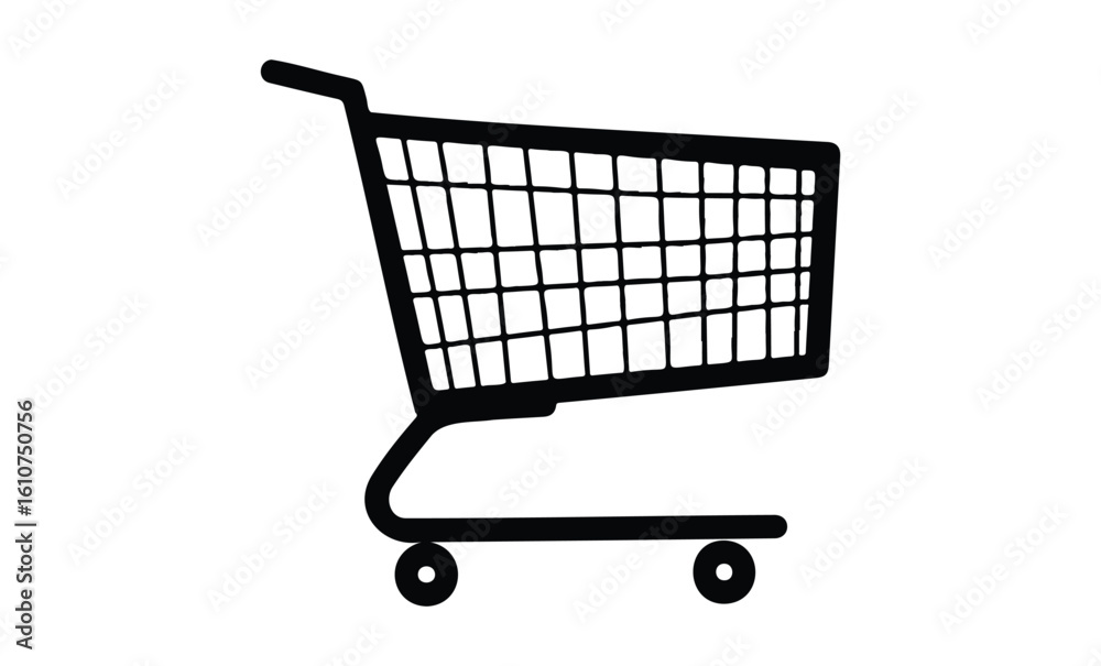 Silhouette of a shopping cart icon. Vector retro hand drawn illustration Silhouette of a shopping cart icon. Vector retro hand drawn illustration