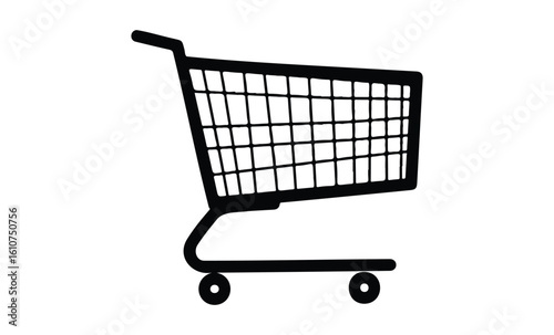 Silhouette of a shopping cart icon. Vector retro hand drawn illustration