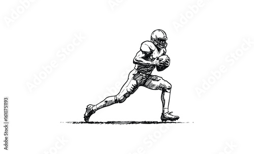 Sketch of a male american football player running with ball. Vector retro hand drawn illustration