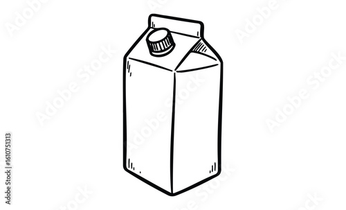 Black and white sketch of a milk carton with screw cap. Vector retro hand drawn illustration