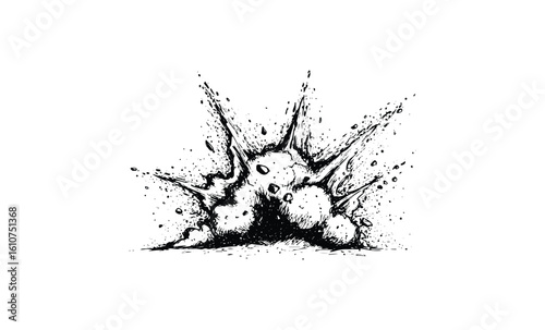 Abstract ink explosion artwork with dynamic splatter and burst elements. Vector retro hand drawn illustration
