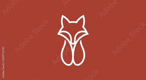 Minimalist Fox Line Art Logo on Reddish-Brown Background