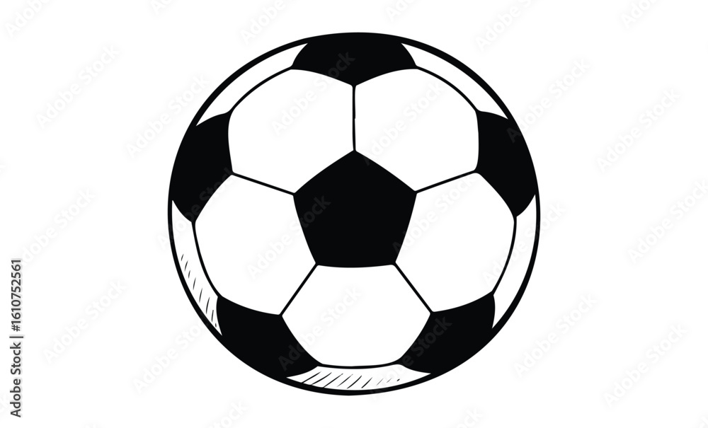 Fototapeta premium Black and white soccer ball. Vector retro hand drawn illustration