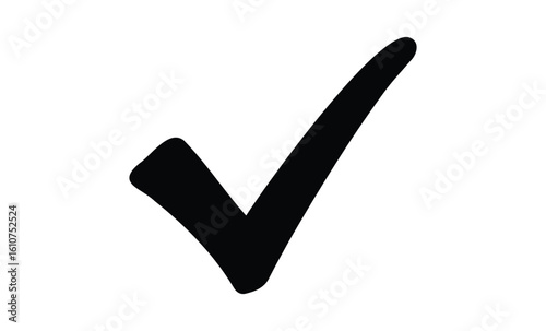 Bold black check mark. Vector retro hand drawn illustration