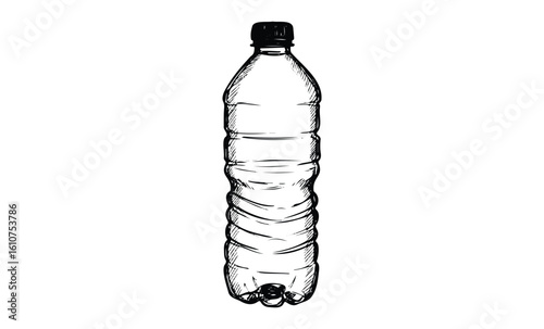 Hand-drawn plastic water bottle. Vector retro hand drawn illustration