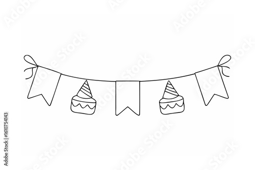 Festive birthday banner with cakes and flags celebration