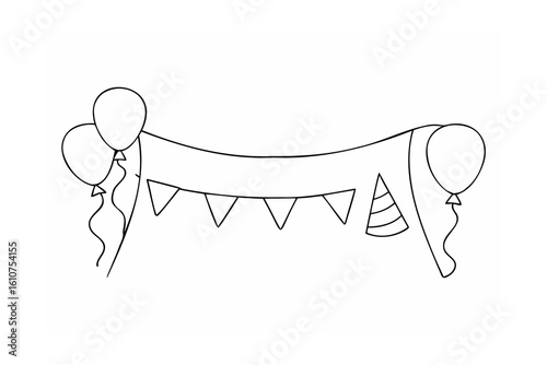 Festive balloons and bunting party hat celebration