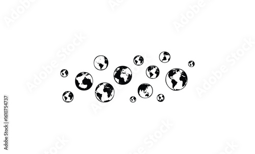 Black and white globe icons. Vector retro hand drawn illustration