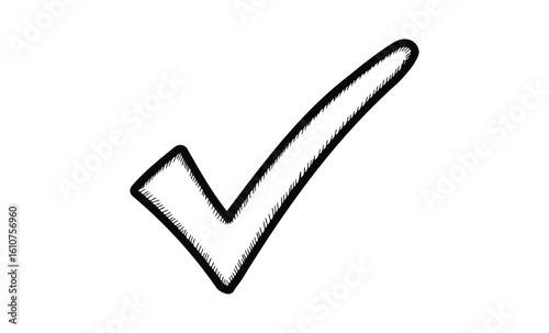 Simple black and white check mark icon. Vector retro hand drawn illustration
