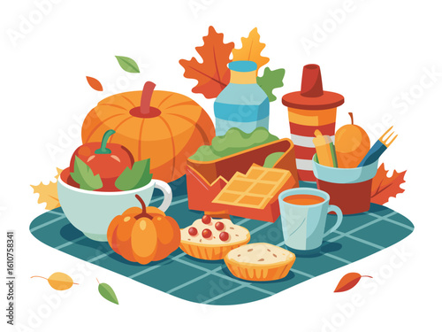 Thanksgiving Greeting Card with Pumpkins and Leaves