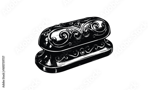 Intricately designed vintage baroque bread box with ornate patterns. Vector retro hand drawn illustration