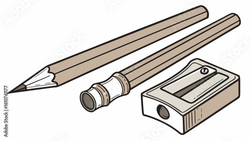 Illustration of two pencils one with an extender and a pencil sharpener on a white background art image