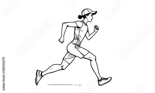 Line Art Jogging Woman Illustration for Running and Fitness Designs