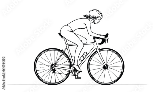Cyclist on Racing Bike Line Art for Sports and Event Designs
