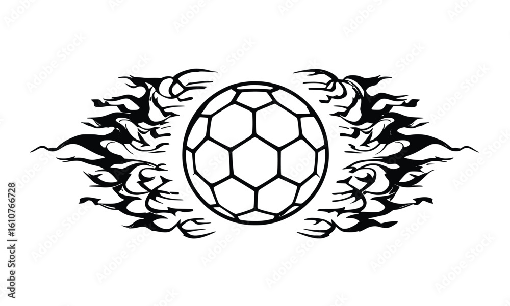 Fototapeta premium Flaming Soccer Ball Tribal Emblem in Line Art Style