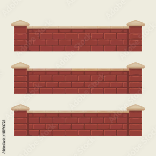 Three red brick walls with stone caps and beige tops