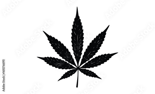 Black silhouette of cannabis leaf isolated. Vector retro hand drawn illustration