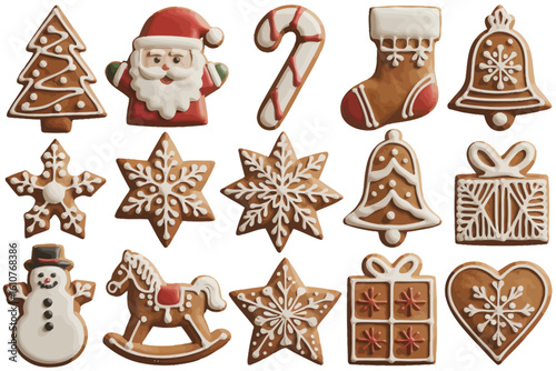 Collection of festive christmas gingerbread cookies in various shapes and designs