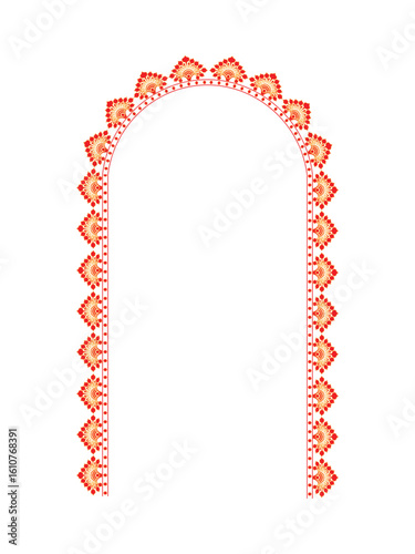 Durga Puja festive frame with traditional borders and vibrant background, ideal for sale banners, festival offers, and promotional ads. Perfect for print and digital use.