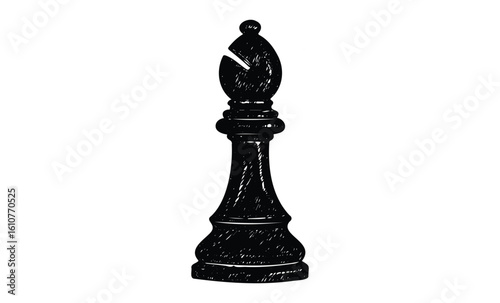 Black bishop chess piece in detailed sketch style. Vector retro hand drawn illustration