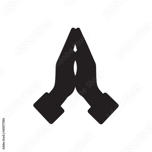 Prayer folded hands icon, namaste symbol isolated on white background. Vector religious flat illustration of pleading hands.
