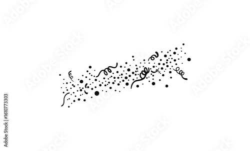Abstract dotted confetti and curved lines. Vector retro hand drawn illustration