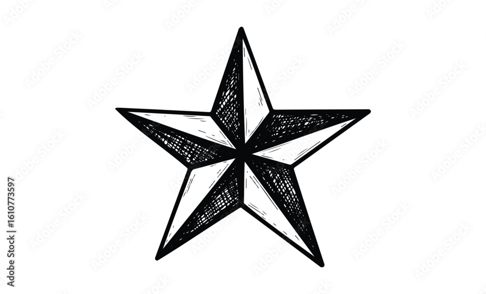 Obraz premium Hand-drawn black and white star illustration with textured details. Vector retro hand drawn illustration