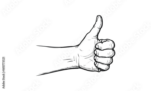 Thumbs up hand gesture line art drawing. Vector retro hand drawn illustration