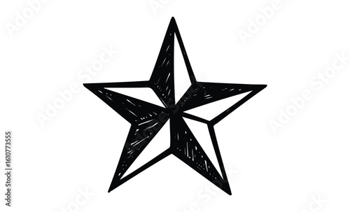 Hand-drawn five-pointed star with black ink lines. Vector retro hand drawn illustration