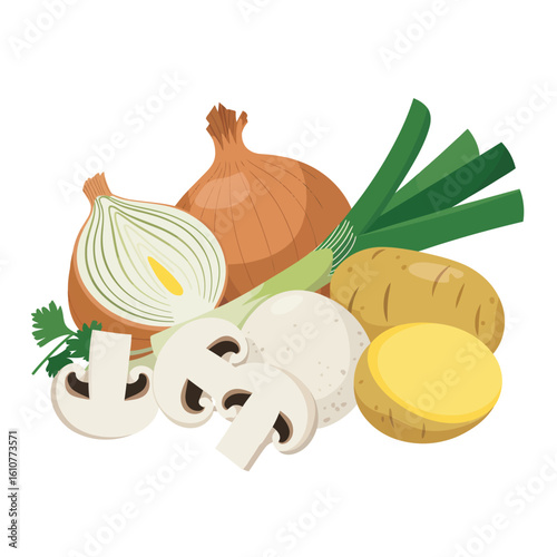 Fresh vegetables and mushrooms for cooking and healthy eating