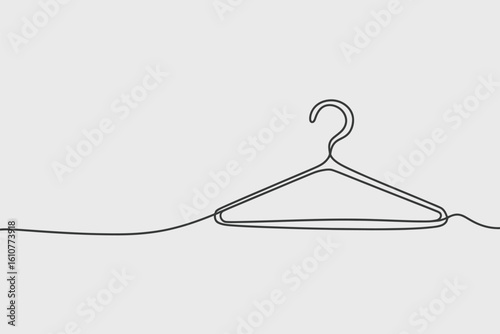 Minimalist single line drawing of a wire clothes hanger on a plain background